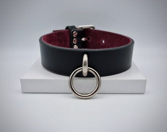 Italian Leather O Ring Collar, Suede Lined, Custom Sizes and Colours