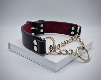 Italian Leather Martingale Collar, Suede Lined, Custom Sizes and Colours