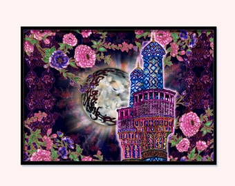 Isfahan Minaret Art Print | Islamic Floral Wall Art (UNFRAMED)