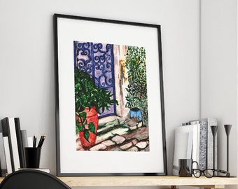 WATERCOLOUR ILLUSTRATION PRINT | Doorway in Watercolour | A3 | Wall Art | Decor | Art Print | Art Posters | Living Room Art | Plant