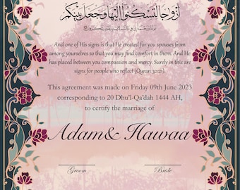 Nikkah Certificate Digital Download Paper Size A3