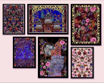 Islamic Floral Art Prints Set | Isfahan & Wazir Khan Minaret Gallery Wall