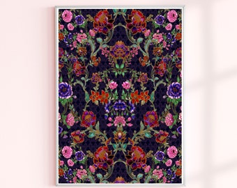Vintage Floral Art Print | Geometric Mirrored Pattern (A4)