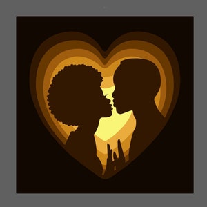 Numérique, jolie fille, cheveux naturels, Saint-Valentin, silhouette visage de femme, homme, garçon, coeur, beau, papier découpé, caisson lumineux, calque SVG, fichier DIY