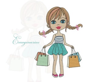 Machine Embroidery Design, Shopping Girl - 5, 6, 7 pouces