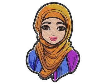 Machine Embroidery Design, Cute Muslim Girl - 4, 5, 6 inch