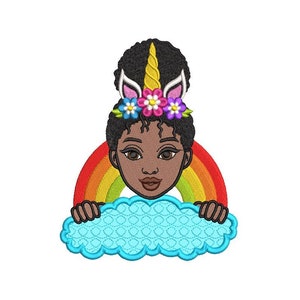 Machine Embroidery Design, Application, Apply, Applique, Peekaboo, Peeking Cute Girl, Unicorn Baby, Rainbow, Woman - 4, 5, 6, 7 inch