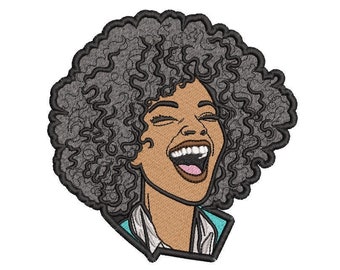 Machine Embroidery Design, Cute Laughing Girl, Natural Hair, Woman - 4, 5, 6 inch