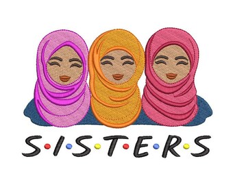 Machine Embroidery Design, Cute Muslim Girls, Sisters - 4, 5, 6, 7 inch