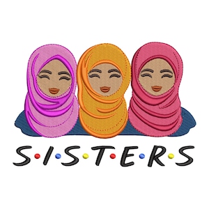 Machine Embroidery Design, Cute Muslim Girls, Sisters - 4, 5, 6, 7 inch