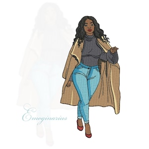 Machine Embroidery Design, Girl In a Coat - 5, 6, 7, 8 inch