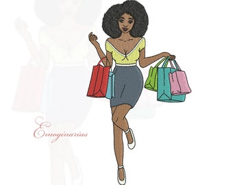 Machine Embroidery Design, Shopping Girl - 6, 7, 8 inch