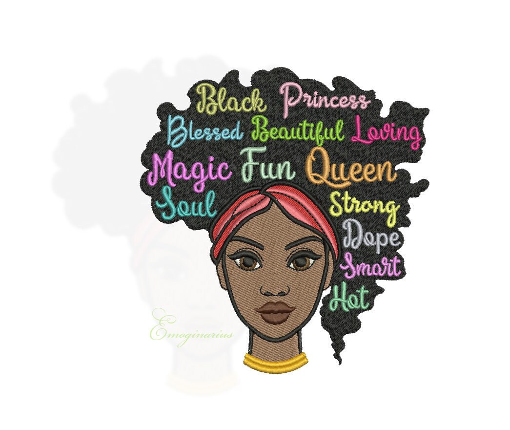 Machine Embroidery Design, Cute Girl, Natural Hair, Africa Map, Beauty Woman  - 4, 5, 6, 7 inch