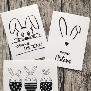 Postkarten Set Ostern Einzeln / 3er-Set Osterkarte, Ostern, Grußkarte, Schwarz-weiß, Osterbild, Monochrom Bild 1