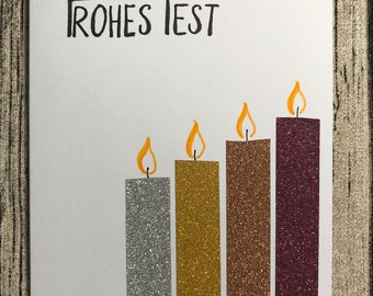 Weihnachtskarte "Frohes Fest", Adventskerzen, inklusive Umschlag | Weihnachten, Klappkarte, Lettering, Washitape