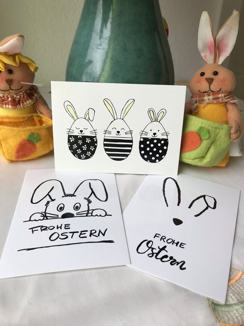 Postkarten Set Ostern Einzeln / 3er-Set Osterkarte, Ostern, Grußkarte, Schwarz-weiß, Osterbild, Monochrom Bild 5