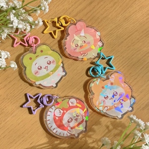 Chiikawa Acrylic Keychains: Hachiware Usagi Momonga Double Sided Hat Series Kawaii Anime Bag Charms