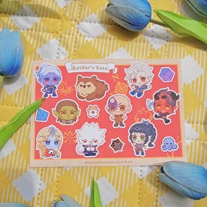 BG3 Sticker Sheet | Baldur&#39;s Gate Stickers | Baldur&#39;s Gate 3 Sticker | Anime Stickers | Video Game Stickers