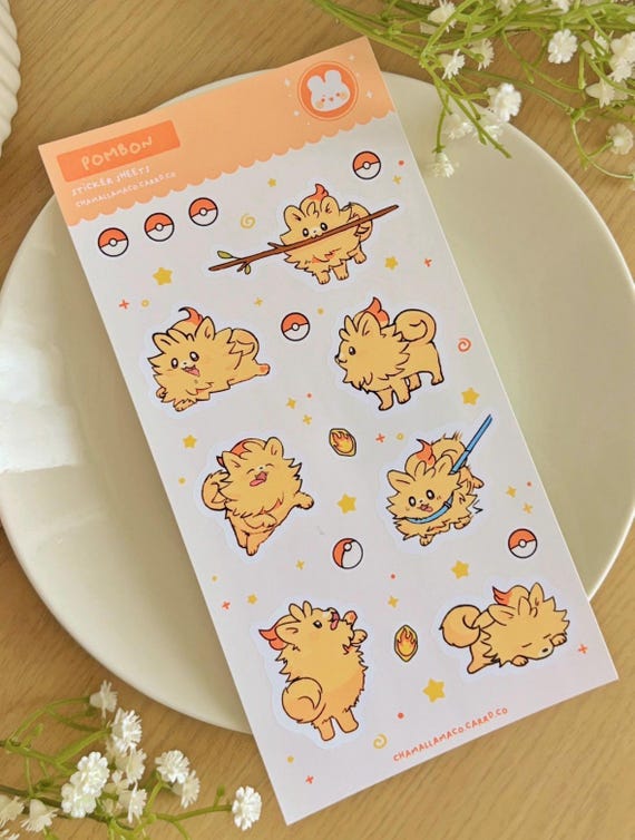Fiery Pomeranian, sticker sheets for decorating planners, scrapbooks, notes