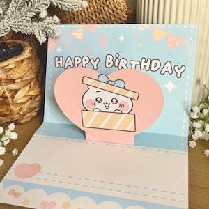 Chiikawa Popup Birthday Card - Usagi Hachiware 3D Greeting - Handmade Anime Fan Stationery Gift