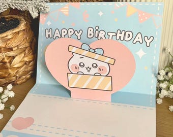 Chiikawa Popup Birthday Card - Usagi Hachiware 3D Greeting - Handmade Anime Fan Stationery Gift