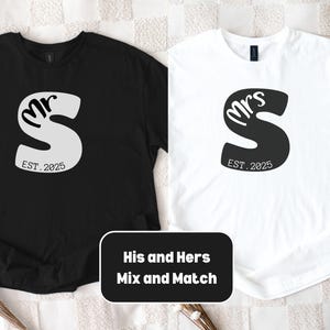 Camisetas personalizáveis Sr. e Sra., Camisetas de lua de mel, Camisetas de recém-casados, Camisetas combinando para casais de noivos, Camisetas de presente de aniversário