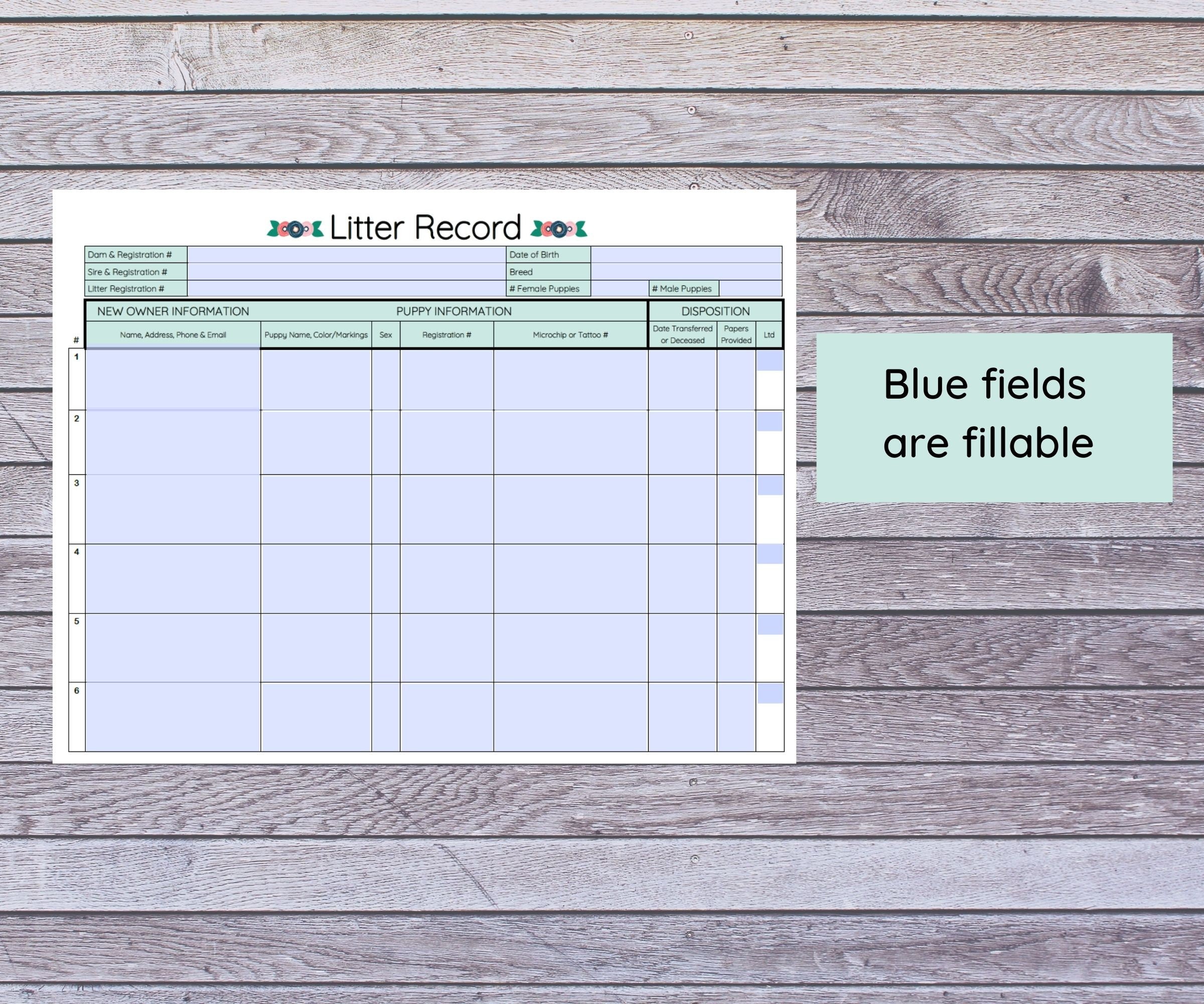 Puppy Litter Record AKC Breeder Forms Etsy