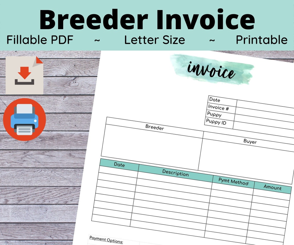 Breeder Invoice - Teal, Fillable, Printable, Logo - Selling a Puppy - Etsy