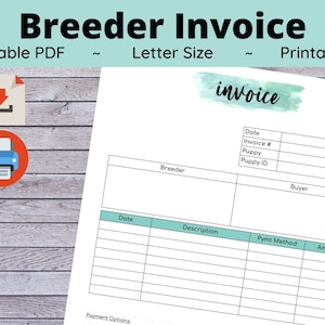 Breeder Invoice - Teal, Fillable, Printable, Logo - Selling a Puppy