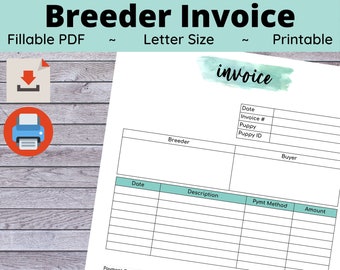 Breeder Invoice - Teal, Fillable, Printable, Logo - Selling a Puppy