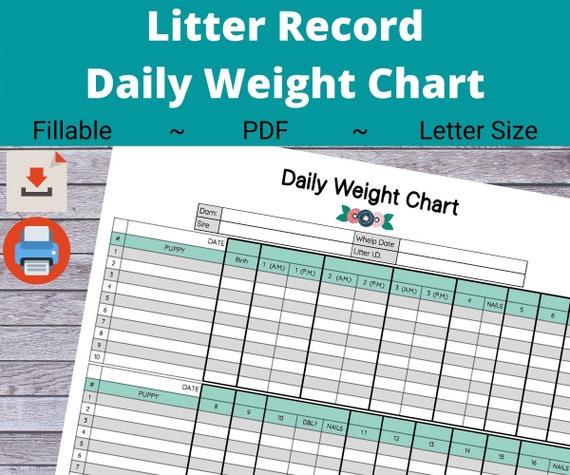 Daily Puppy Weight Chart Litter Records For Dog Breeders 16 Etsy