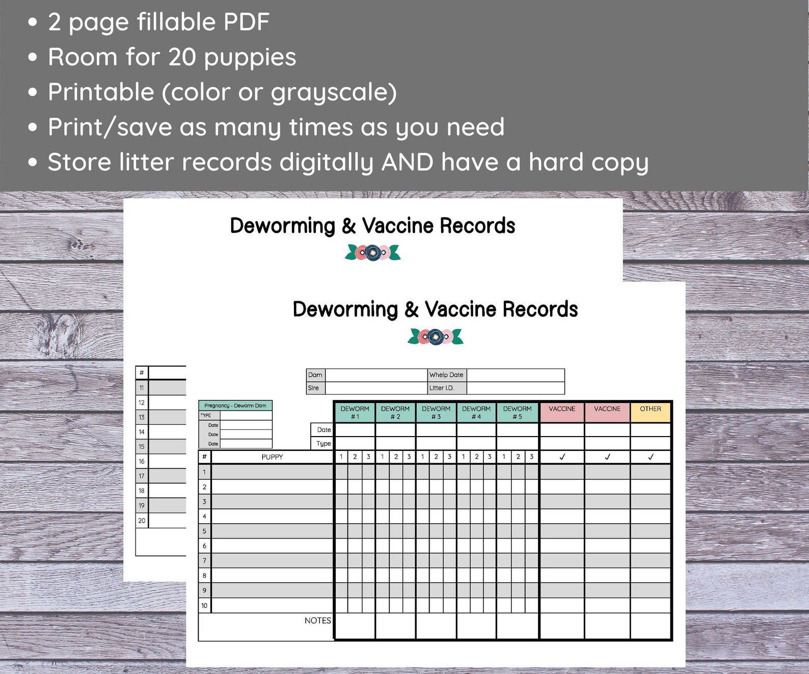 Breeder Litter Record Deworming & Vaccines Chart Etsy Hong Kong