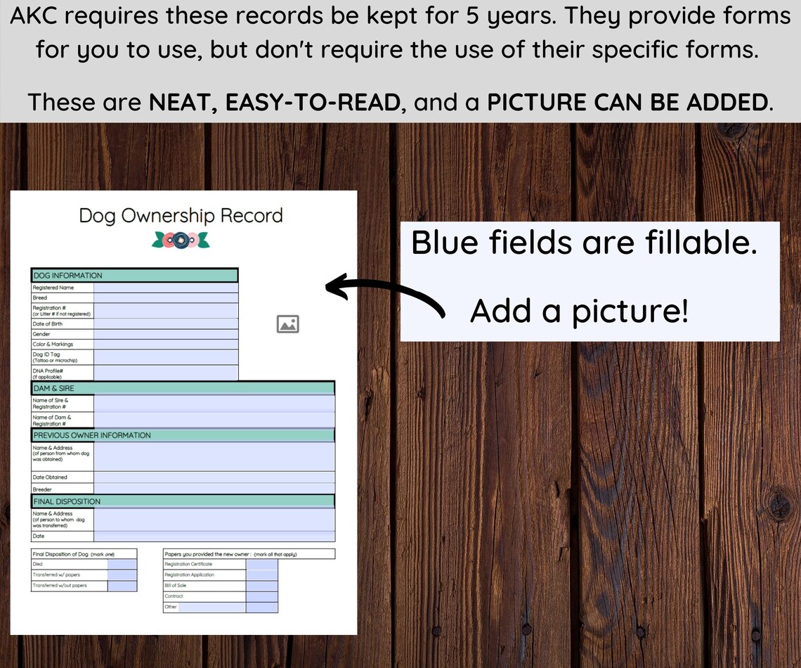 Dog Ownership Record and Breeding Records AKC | Etsy