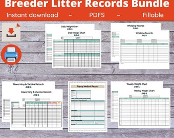 Dog Breeder Charts Bundle: Puppy Medical & Whelping Records (Fillable PDF)