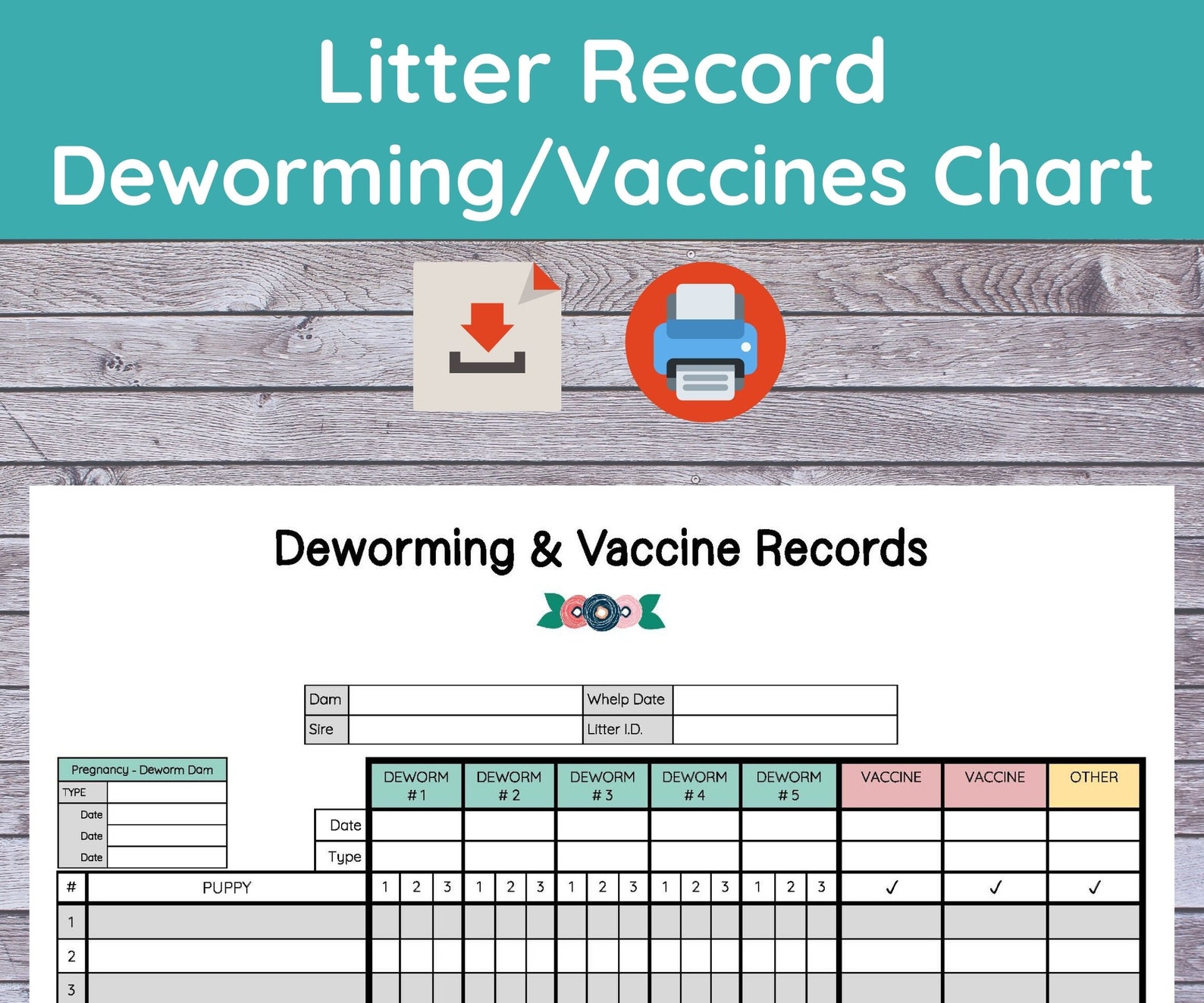 breeder-litter-record-deworming-vaccines-chart-etsy
