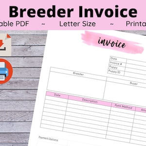 Breeder Invoice - Pink, Fillable, Printable, Logo - Selling a Puppy