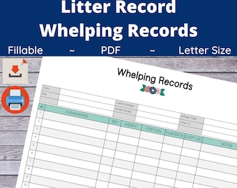 Whelping Record Form for Breeders - Litter Records