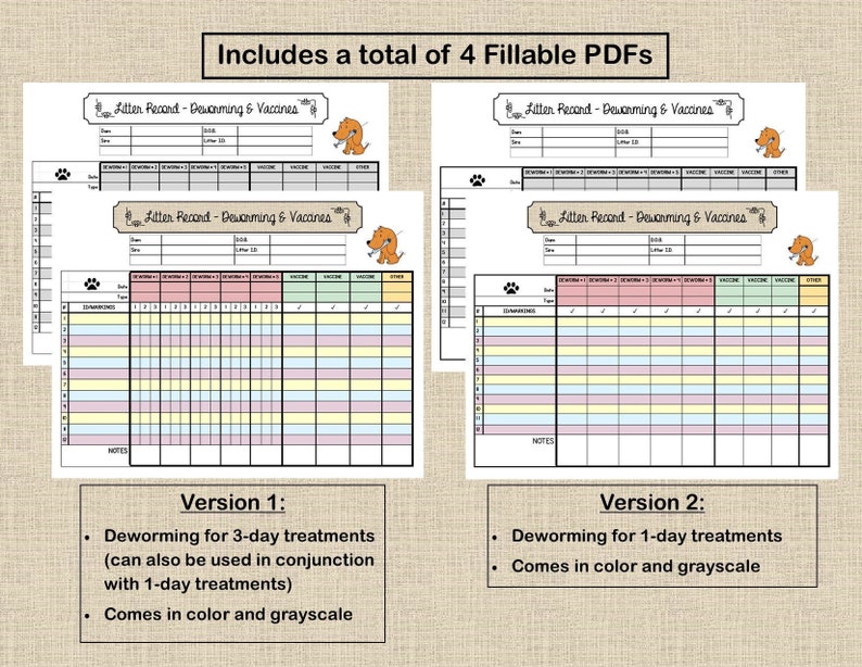 Breeder Litter Record Deworming & Vaccines Chart Etsy
