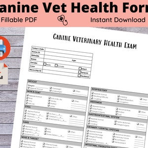 Canine Veterinary Gesundheit Exam Form- Tierärzte, Züchter, Tierbesitzer