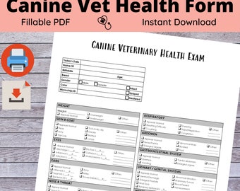 Formulario de examen de salud veterinaria canina: veterinarios, criadores, dueños de mascotas