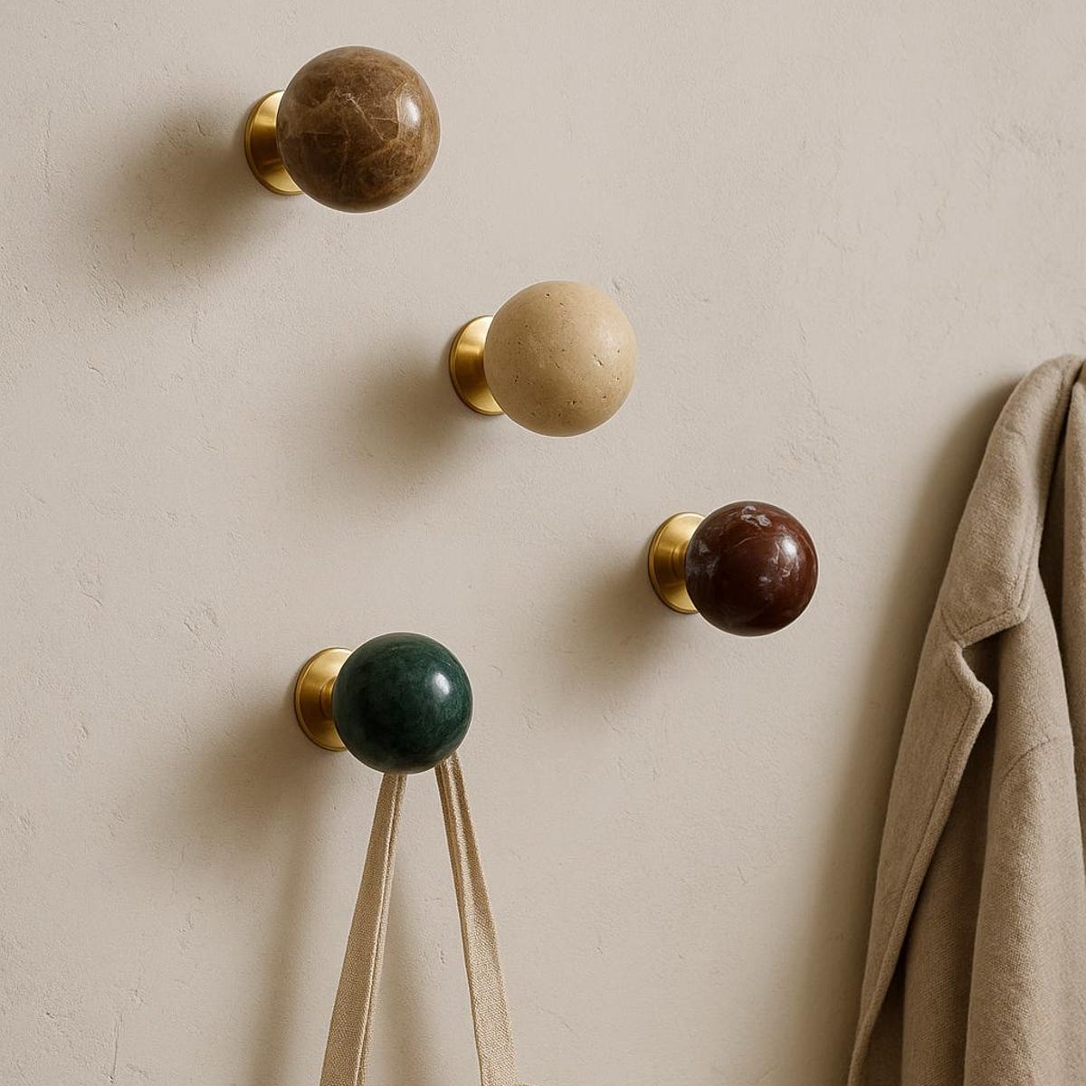 Natural Travertine wall hooks, Rosso Marble Wall Hooks, Boho Wall Hooks for Hanging,laser engraved Wall Hooks,Art decor Coats Hats Wall Hook