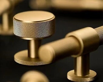 Texture Knurled Cabinet Handles Pull, Satin Brass Door Handles,Solid Brass Drawer Pulls Knobs Handles Wardrobe handle,DIY Furniture Hardware