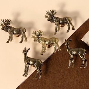 Tiradores de latón antiguo con forma de ciervo para gabinete, tiradores de armario con forma de alce vintage, tiradores de tocador de bronce, decoración única para el hogar.