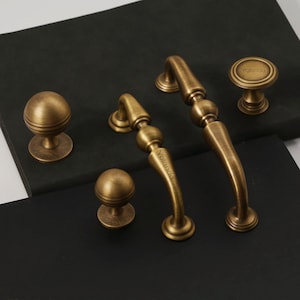 Aged Brass Cabinet Handles Knobs Pull, Antique Brass Drawer Pulls Knobs Handles, laser engraved Wardrobe Kitchen Door Knob handle pull