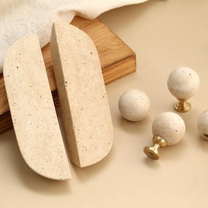 Puxadores de gaveta em latão estilo Boho Travertine, puxadores de armário em Travertine bege, puxadores de luxo em calcário para guarda-roupa e cômoda.