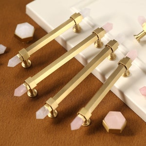 Natural Crystal Brass Cabinet handles pull Brass door handles Drawer pulls knobs handles Wardrobe knob handle pull DIY Furniture Hardware