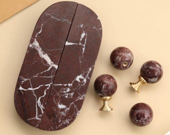 Rosso Marble Cabinet Drawer handles pulls knobs Natural Marble dresser Cupboard knobs handles Wardrobe Kitchen pulls Villa Home Decoration