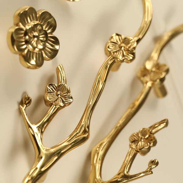 Plum blossom Flower Cabinet Door Handles Pull, Brass Flowers Dresser Drawer Pulls Knobs Handles, Wardrobe Knobs handle, Unique Home Decor