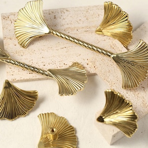 Brass Ginkgo Cabinet Pulls knobs, Bright Gold Dresser Knobs handle, Drawer Pulls Knobs Handles, DIY laser engraved Wardrobe handle knob