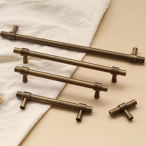 Skåphandtag i åldrad mässing, minimalistiska guldfärgade lådhandtag i mässing, byråhandtag, lasergraverade garderobsknopp